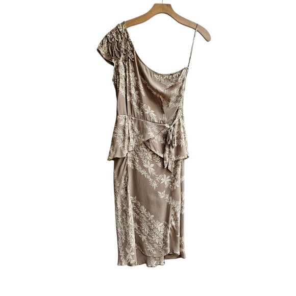 100% Silk Tracy Reese Asymmetrical One-Shoulder Floral Print Silk Dress Size 8 - Picture 1 of 14